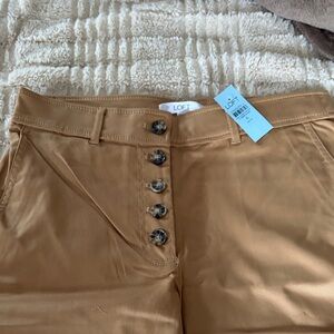 LOFT Button-Front High Waist Pants in Camel Brown